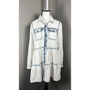 Free People Nicole Denim Shirt Dress S Blue Washed Boho Tiered Tunic Babydoll